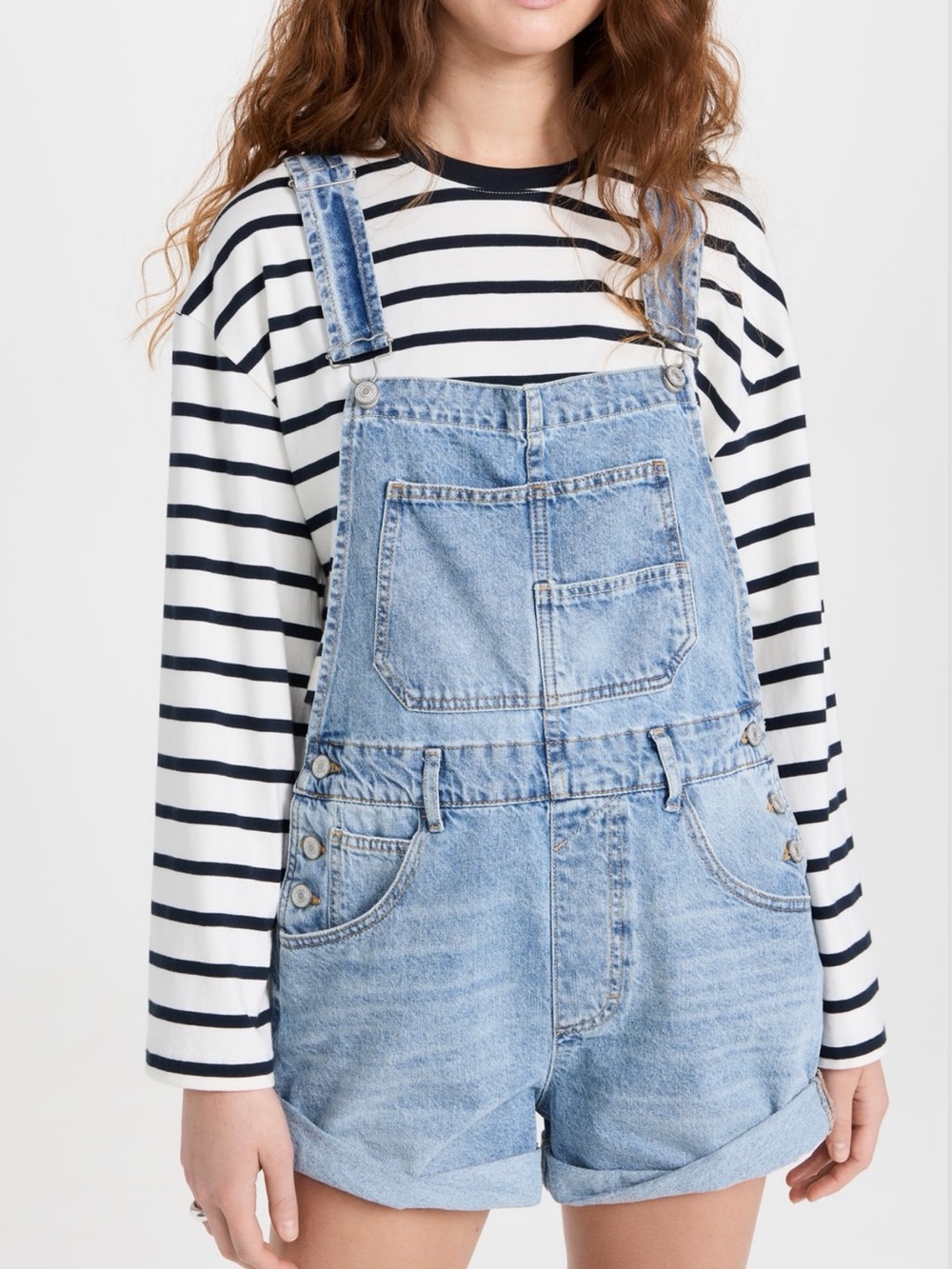 Free People Light Blue Denim Jean Short Overalls